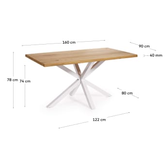 Argo Tisch Eichenfurnier mit natürlichem Finish Stahlbeine mit weißem Finish 160 x 90 cm - Größen