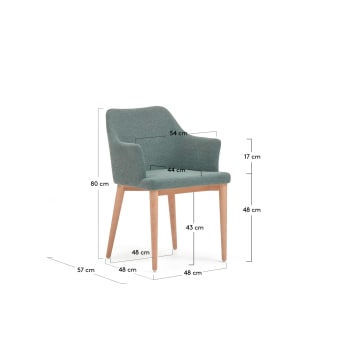 Καρέκλα Croft, πράσινο σκούρο chenille, πόδια σε μασίφ ξύλο οξιάς - μεγέθη