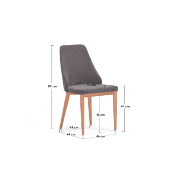 Καρέκλα Rosie, γκρι σκούρο chenille, πόδια σε μασίφ ξύλο οξιάς σε φυσικό φινίρισμα - μεγέθη
