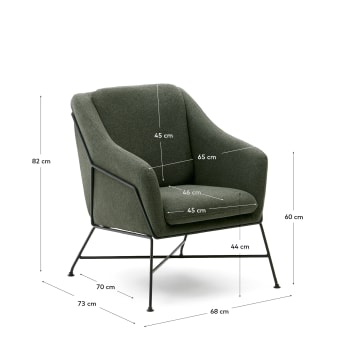 Brida armchair in green and steel legs with black finish - sizes
