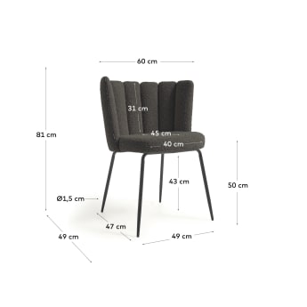 Cadeira Aniela pelo efeito cordeiro preto e metal com acabamento preto FR - tamanhos
