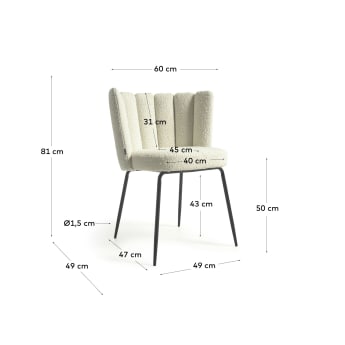 Aniela chair with white bouclé and metal with black finish FR - sizes