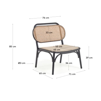 Fotel Doriane z litego drewna wiązowego wykończenie czarne i siedzisko z tkaniny - rozmiary