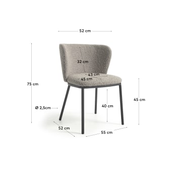 Krzesło Ciselia jasnoszare boucle i czarne metalowe nogi FR - rozmiary