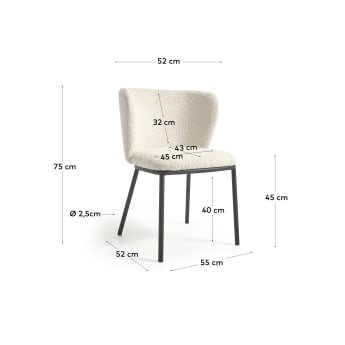 Krzesło Ciselia białe boucle i czarne metalowe nogi FR - rozmiary
