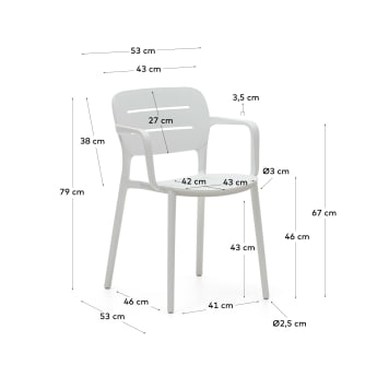 Krzesło ogrodowe sztaplowane Morella z białego tworzywa sztucznego - rozmiary