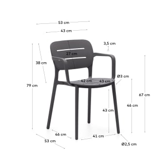 Chaise de jardin Morella en plastique gris - dimensions