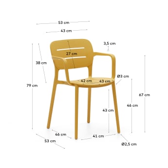 Cadeira de exterior empilhável Morella mostarda - tamanhos