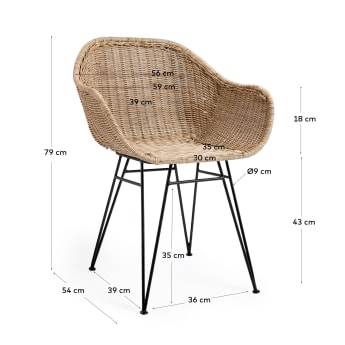 Chaise de jardin Chart en rotin synthétique et pieds en acier galvanisé finition noire - dimensions