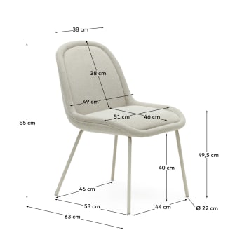 Cadeira Aimin de chenille bege e pernas de aço com acabamento pintado bege mate - tamanhos