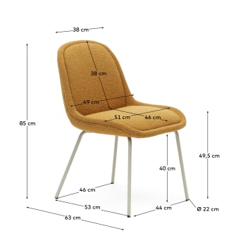 Aimin Stuhl aus senfgelbem Bouclé und Stahlbeinen mit mattbeigem Finish - Größen