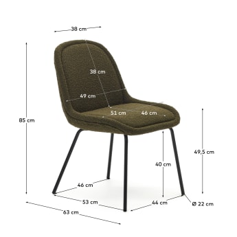 Καρέκλα Aimin, πράσινο δέρμα προβάτου και ατσάλινα πόδια σε βαμμένο μαύρο ματ φινίρισμα - μεγέθη