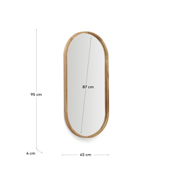 Specchio Magda in legno massiccio di teak con finitura naturale Ø 45 x 95 cm - dimensioni