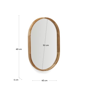 Specchio Magda in legno massiccio di teak con finitura naturale Ø 40 x 60 cm - dimensioni