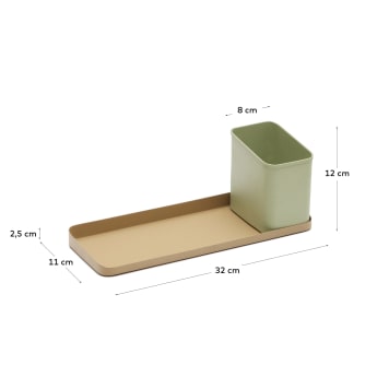 Moka pencil and desk tray set in green and brown metal - sizes
