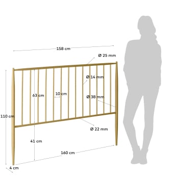 Tête de lit Natacha en métal finition dorée pour lit de 150 cm - dimensions