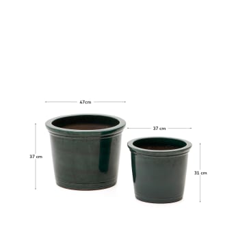 Set Presili de 2 maceteros de cerámica con acabado verde glaseado Ø 37 / 47 cm - tamaños