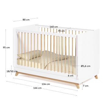Maralis evolving cot made from solid beech wood with a white finish, 70 x 140 cm - sizes