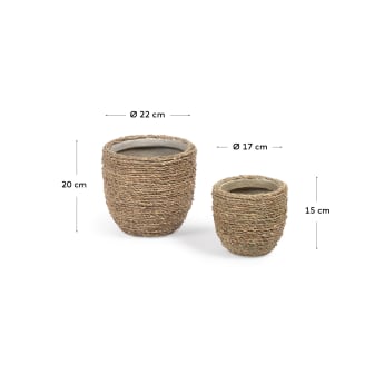 Ensemble Tamim de 2 cache-pots en ciment finition naturelle Ø 17 cm / Ø 22 cm - dimensions