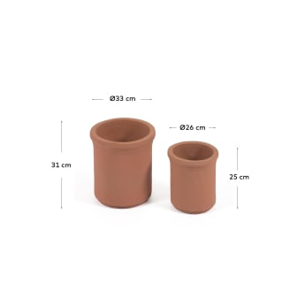 Ensemble Tarcila de 2 cache-pots en terre cuite Ø 26 cm / Ø 33 cm - dimensions