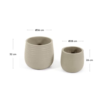 Set Sory de 2 vasos de terracota com acabamento cinza Ø 28 cm / Ø 36 cm - tamanhos