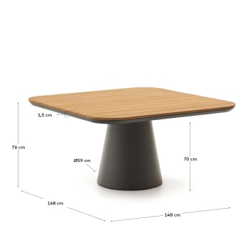 Aluminiowy stół ogrodowy Tudons z wykończeniem szarym i drewna tekowego 100% FSC 148 x 148 cm - rozmiary