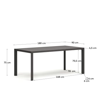 Table de jardin Culip en aluminium finition grise 180 x 90 cm - dimensions