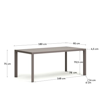 Culip aluminium outdoor table in powder coated brown finish, 180 x 90 cm - sizes