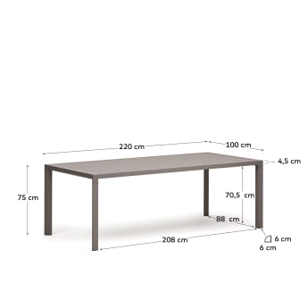 Culip aluminium outdoor table in powder coated brown finish, 220 x 100 cm - sizes