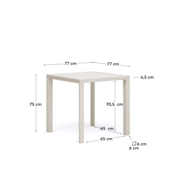 Table de jardin Culip en aluminium finition blanche 77 x 77 cm - dimensions
