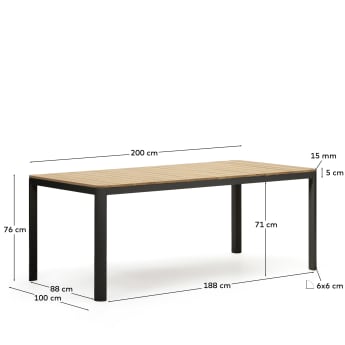 Tavolo 100% da esterno Bona legno massello di teca e alluminio finitura nera 200 x 100 cm - dimensioni