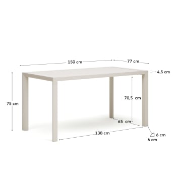 Table de jardin Culip en aluminium finition blanche 150 x 77 cm - dimensions