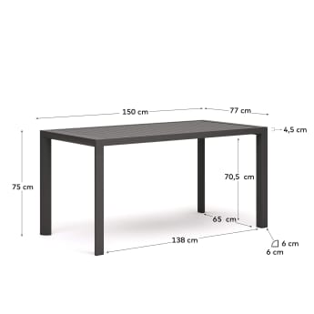 Tavolo da esterno Culip in alluminio finitura grigia 150 x 77 cm - dimensioni