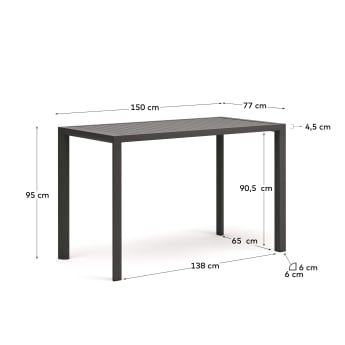 Table haute de jardin Culip en aluminium finition grise 150 x 77 cm - dimensions