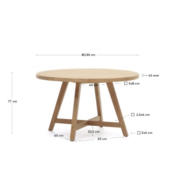 Tavolo rotondo 100% da esterni Urgell in legno massello di eucalipto Ø 130 cm FSC - dimensioni