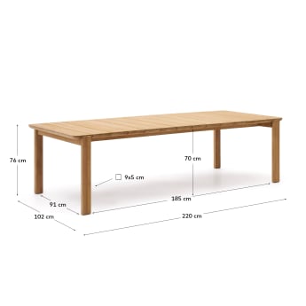 Icaro table made from solid teak wood,  220 x 102 cm, 100% FSC - sizes