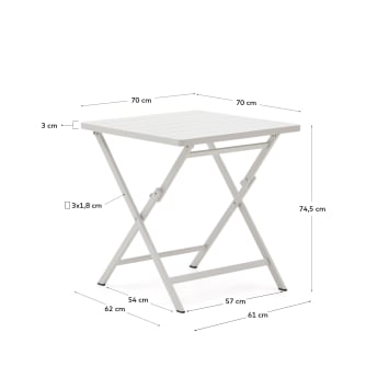 Table pliante d'extérieur Torreta en aluminium, finition blanche 70 x 70 cm - dimensions