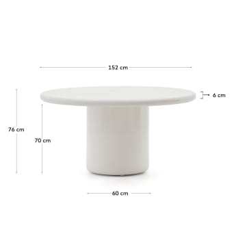 Okrągły stół Canaret z cementu z błyszczącym białym wykończeniem Ø 152 cm - rozmiary