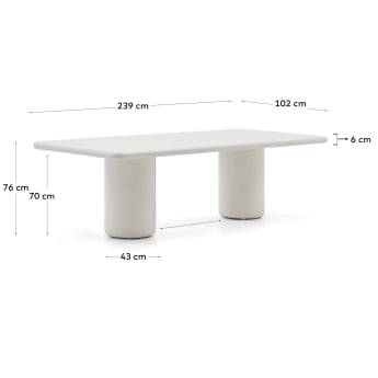 Table Canaret en ciment, finition blanche brillante 239 x 102 cm - dimensions