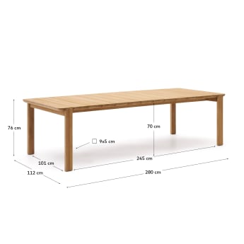 Table Icaro en bois de teck 280 x 112 cm FSC 100% - dimensions