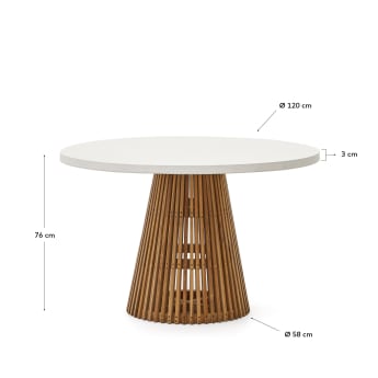 Alcaufar round outdoor table made of solid teak wood and white cement Ø 120 cm - sizes