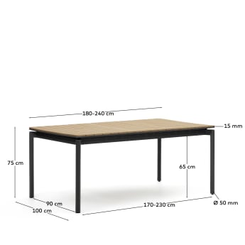 Tavolo da esterno allungabile Canyelles polipropilene, alluminio nero opaco 180(240)x100cm - dimensioni