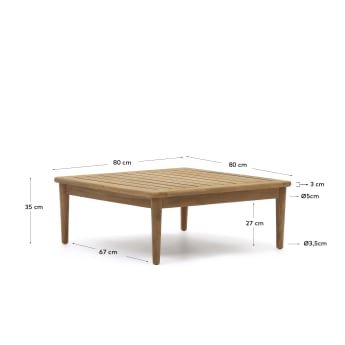Τραπέζι σαλονιού Portitxol, μασίφ ξύλο τικ, 80x80εκ - μεγέθη