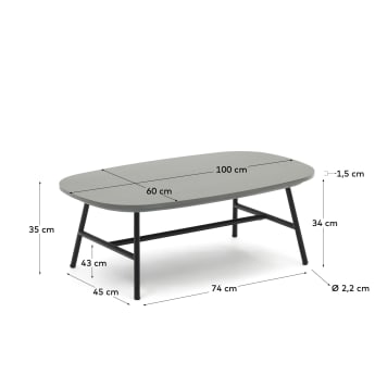Tavolino da caffè Bramant in acciaio finitura nera 100 x 60 cm - dimensioni