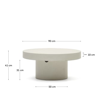 Mesa de centro redonda Aiguablava de cemento blanco Ø 90 cm - tamaños