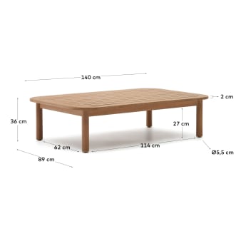 Tavolino 100% da esterno Sacova in legno massello di eucalipto 140 x 89 cm - dimensioni