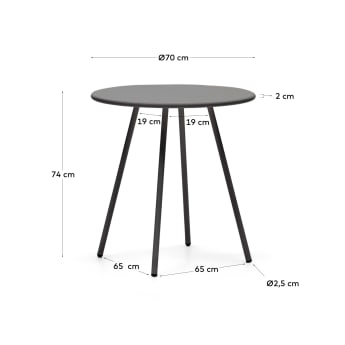 Montjoi round outdoor table in steel with a grey finish, Ø 70 cm - sizes