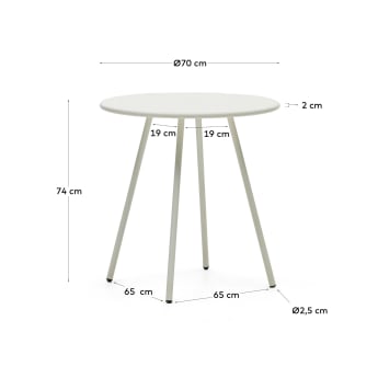 Montjoi round outdoor table in steel with a white finish, Ø 70 cm - sizes