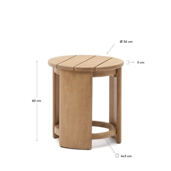 Tavolino da appoggio Xoriguer in legno massiccio di eucalipto Ø56 cm FSC 100% - dimensioni