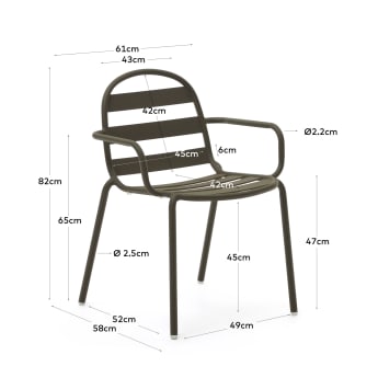 Chaise de jardin Joncols en aluminium finition peinture verte - dimensions
